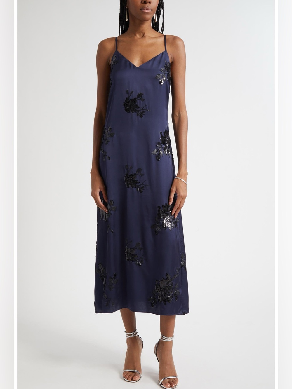 NWT RAMY BROOK Shannon Placed Sequin Floral Satin Slipdress